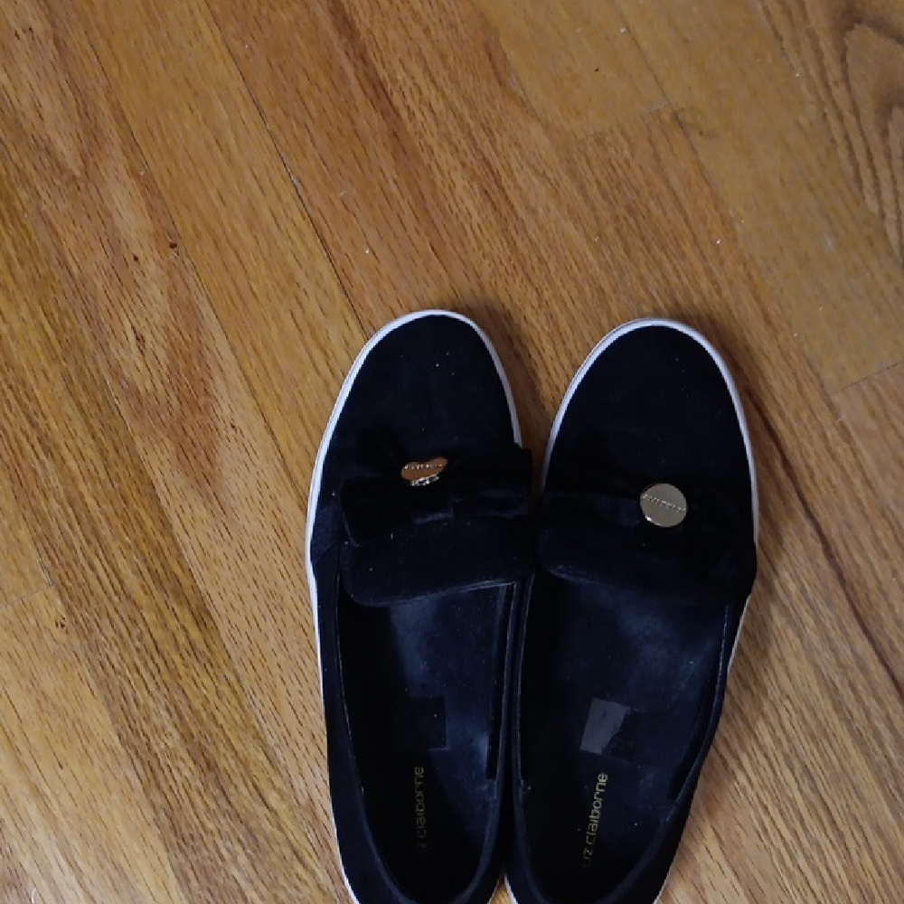 Liz Claiborne Black Velveteen  Loafers with Gold Accent